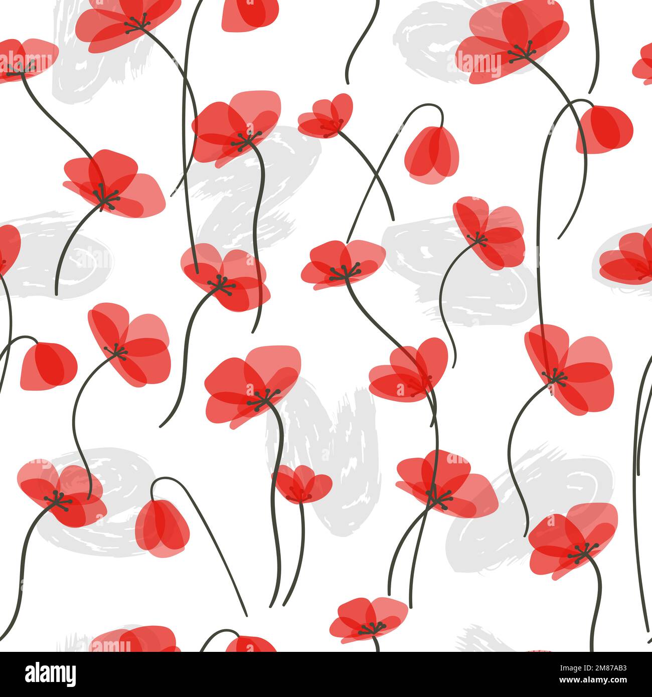 Seamless pattern with delicate red poppies. Vector floral background Stock Vector