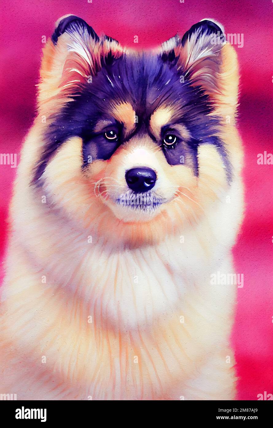 Funny adorable portrait headshot of cute doggy. Finnish Lapphund dog ...