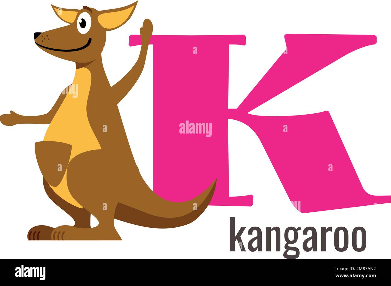 K letter card. Cartoon kangaroo. Alphabet symbol Stock Vector