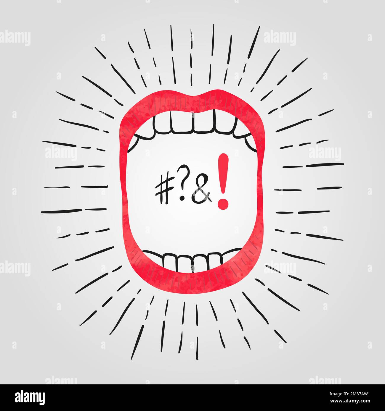 Vector illustration of open mouth with teeth. Watercolor loud noise symbol Stock Vector Image