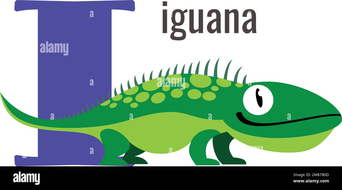 I card. Alphabet letter with iguana animal Stock Vector