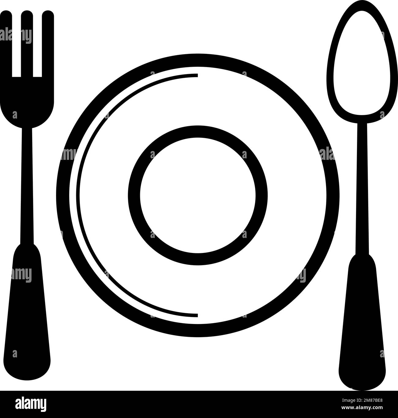 Dinner icon. Plate with spoon and fork top view Stock Vector Image ...