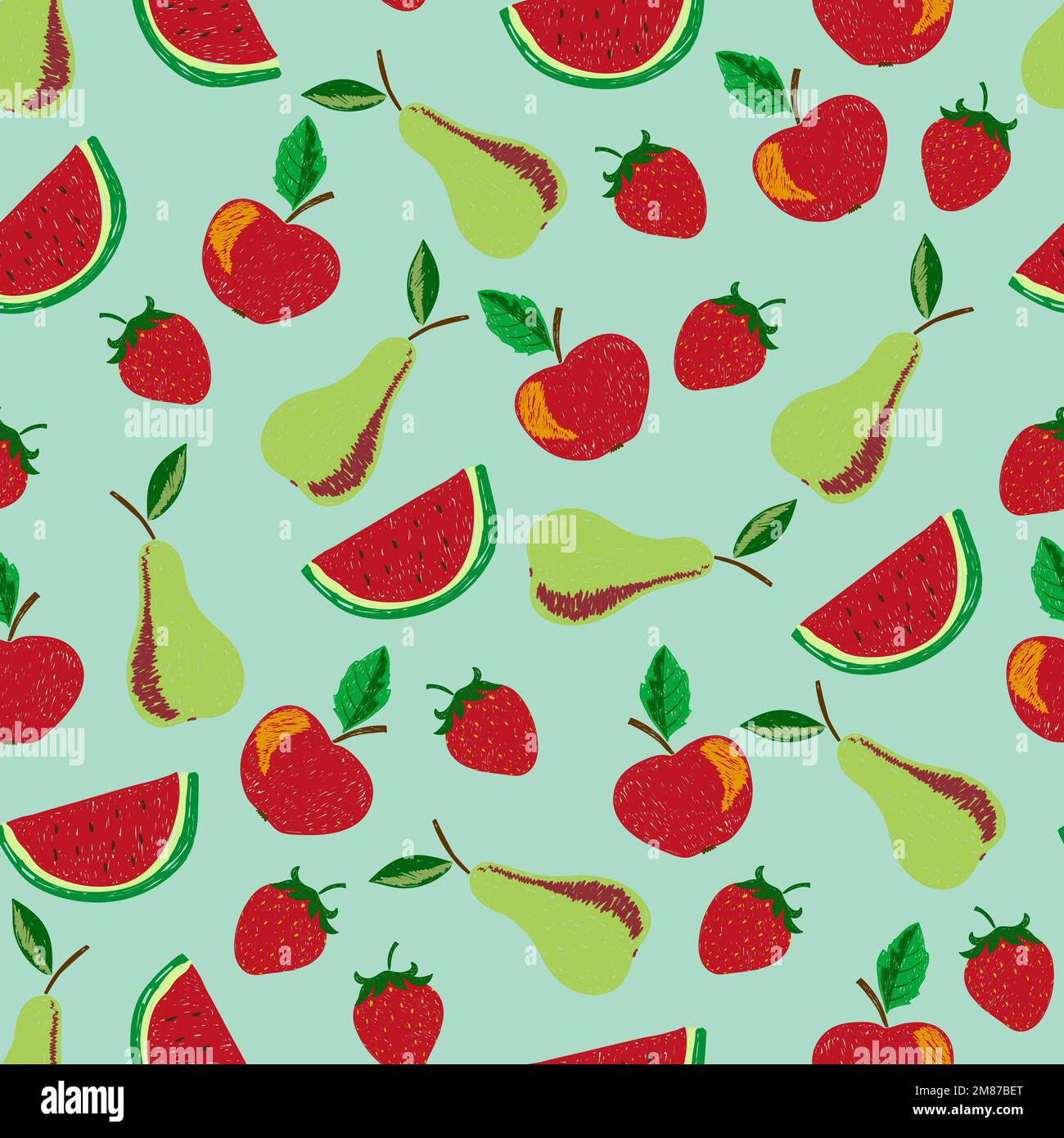 Colorful fruit seamless pattern. Vector background with doodle hand ...