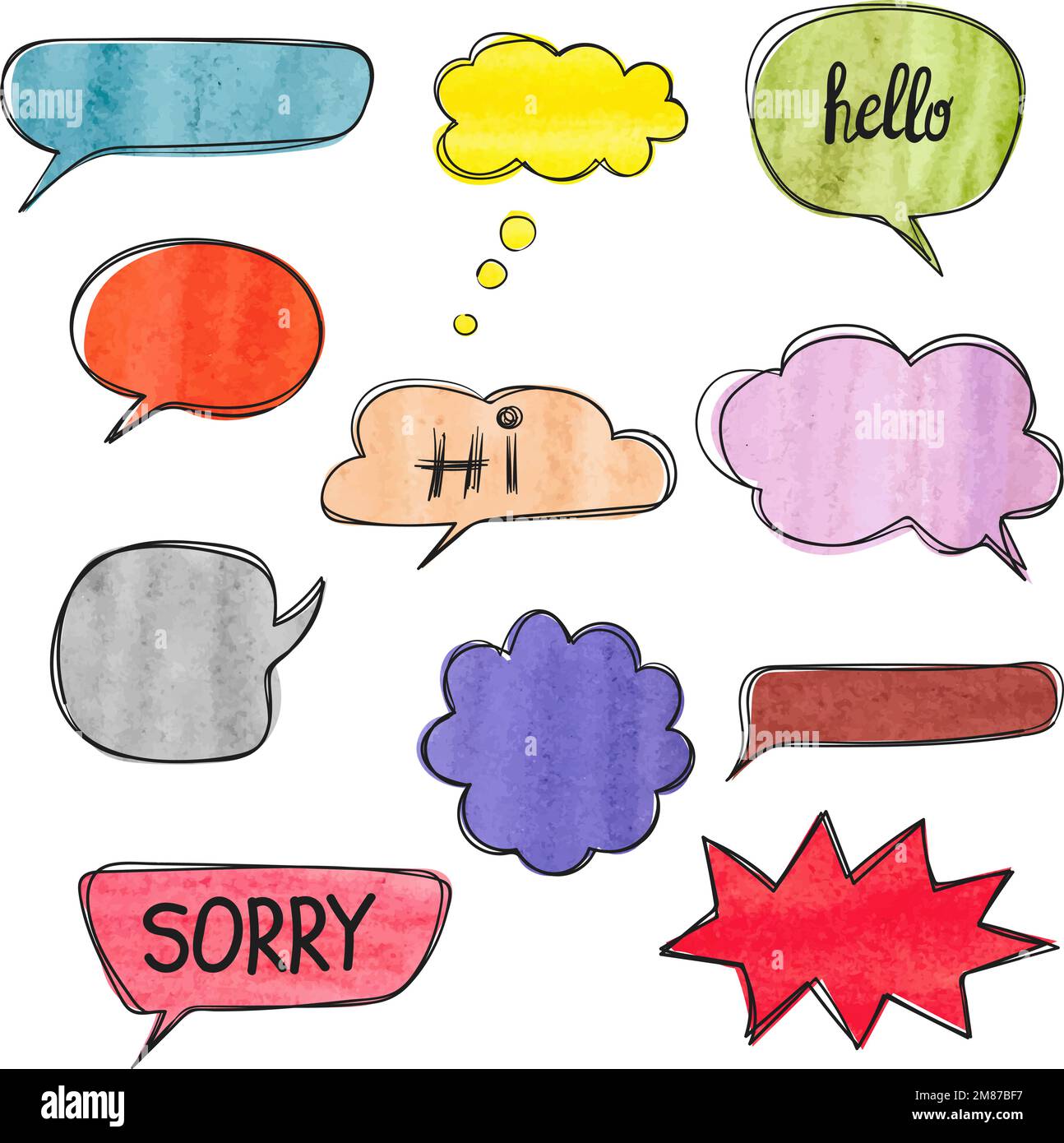 Set Of Hand Drawn Speech Bubbles Vector Collection Of Watercolor Thought Bubbles Stock Vector 