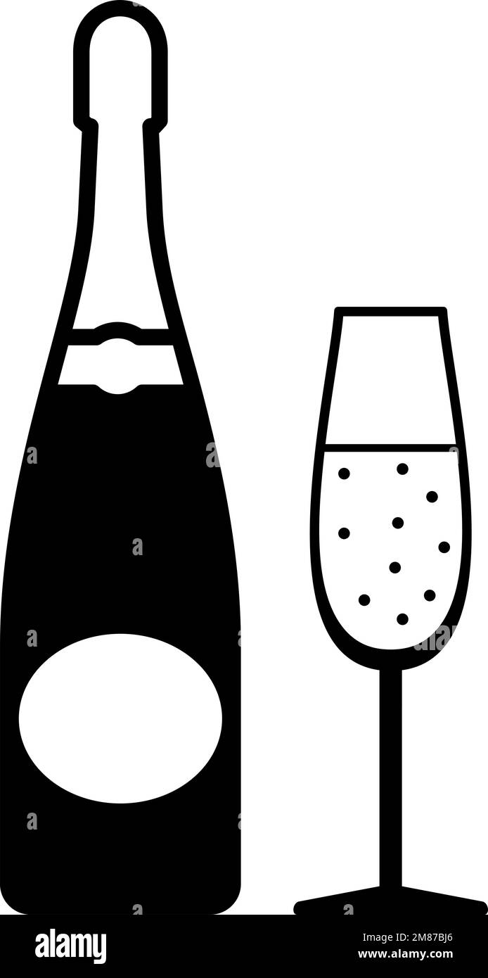 Champagne icon. Sparkling wine glass and bottle Stock Vector