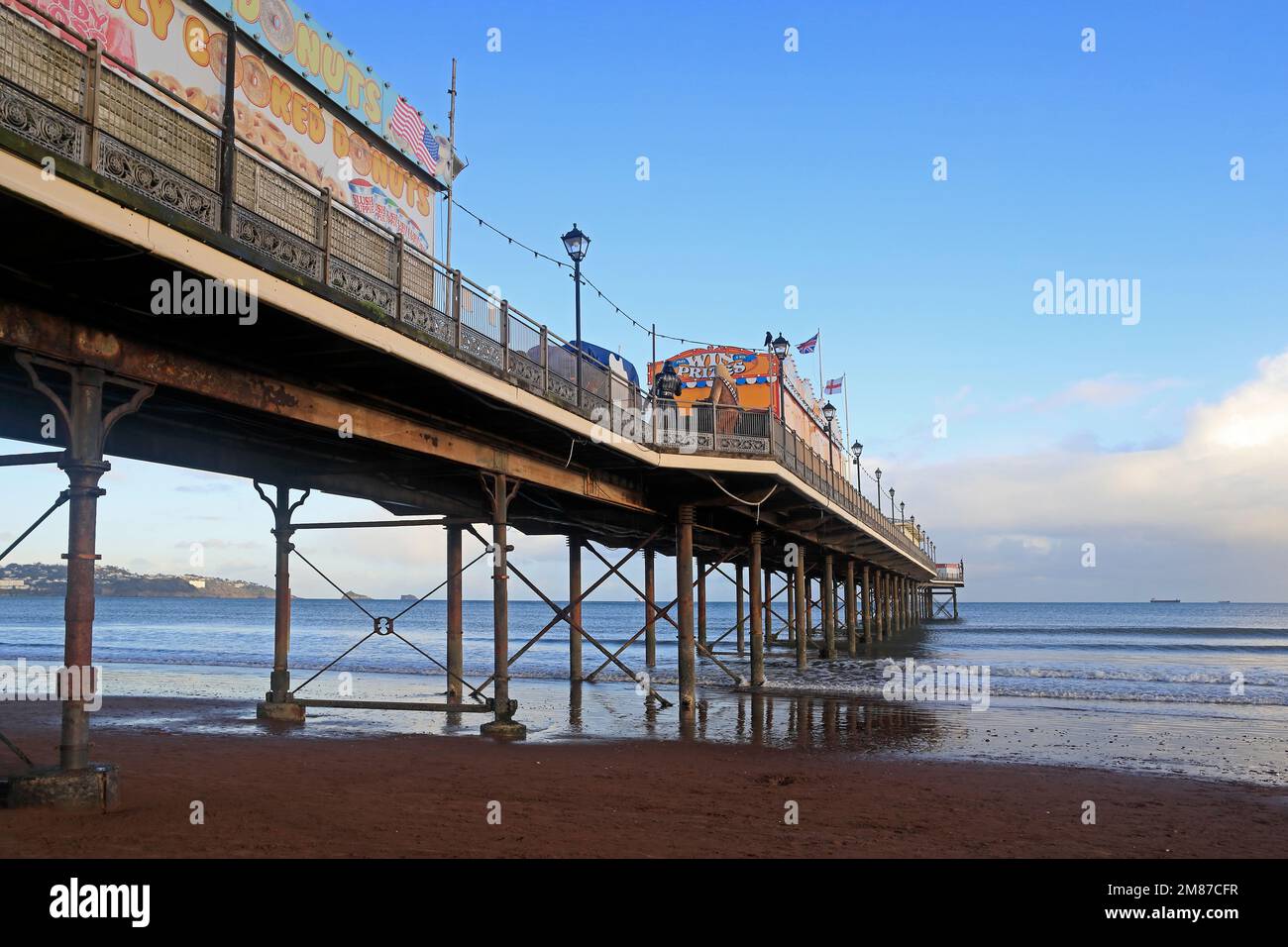Underneath Paignton pier showing the supports. Taken January 2023. Winter Stock Photo