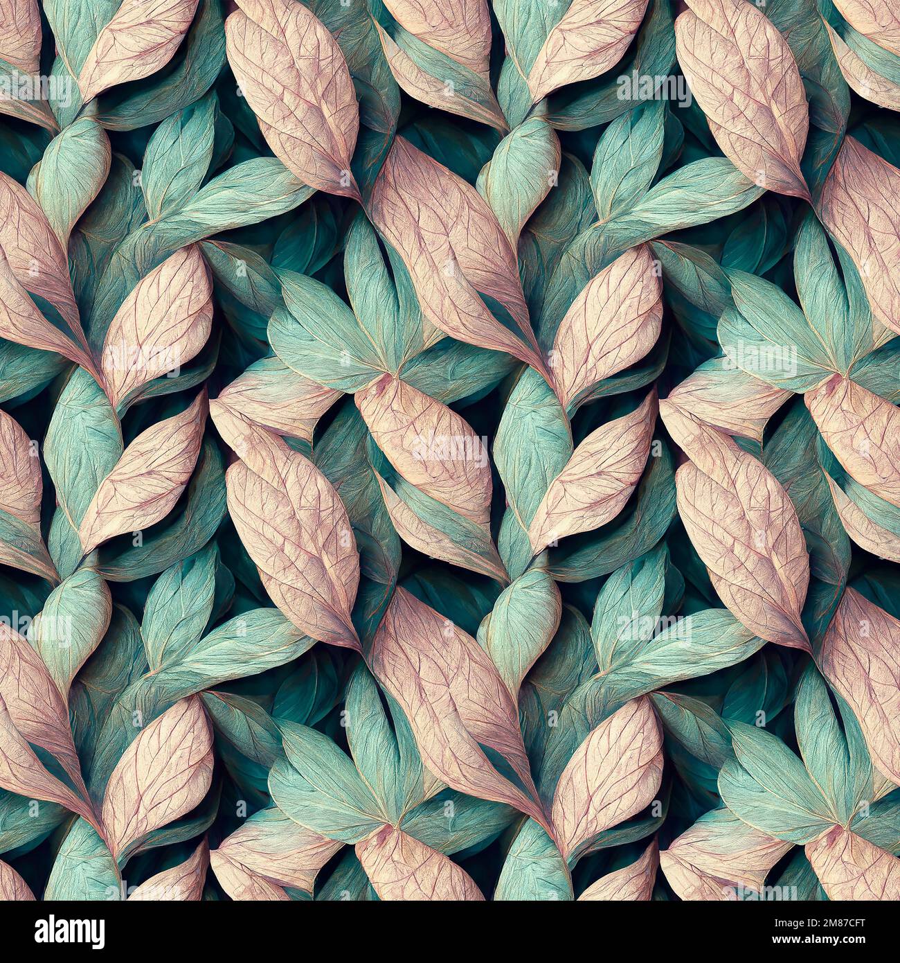 Pink and blue leaves seamless pattern, background Stock Photo