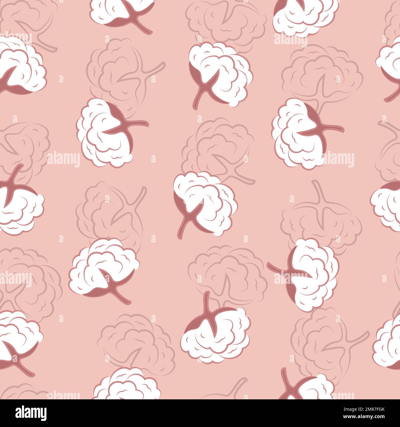 Cotton plant seamless pattern. Vector pink background with cotton buds. Stock Vector