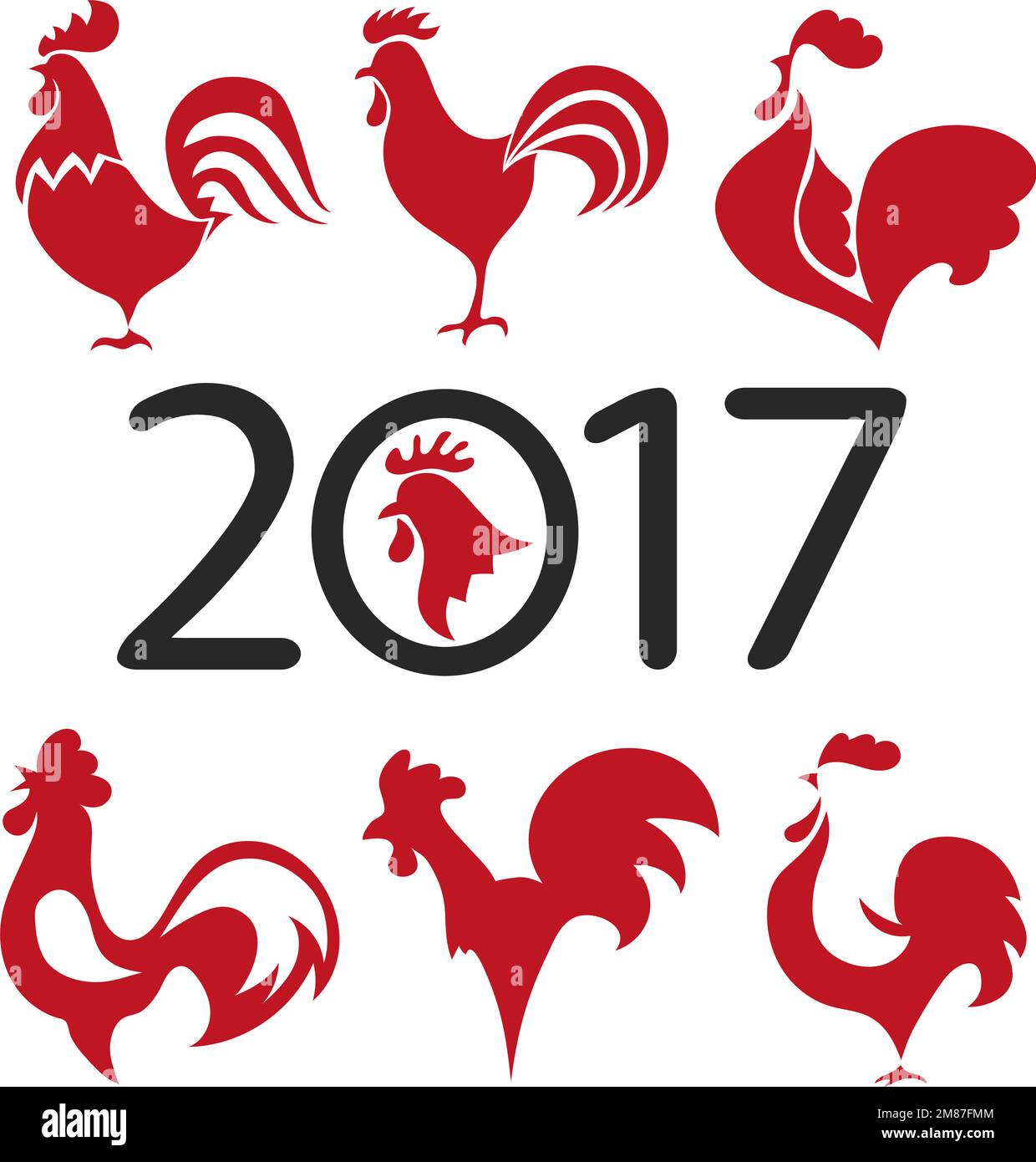 Red roosters logo set. Vector illustration of red cocks icons, symbol ...
