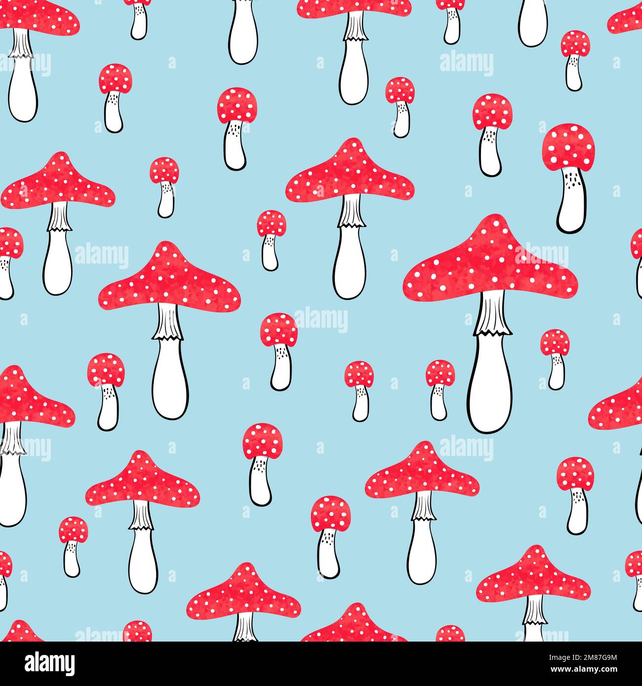 Cute seamless pattern with watercolor mushrooms. Fly agaric vector background. Stock Vector