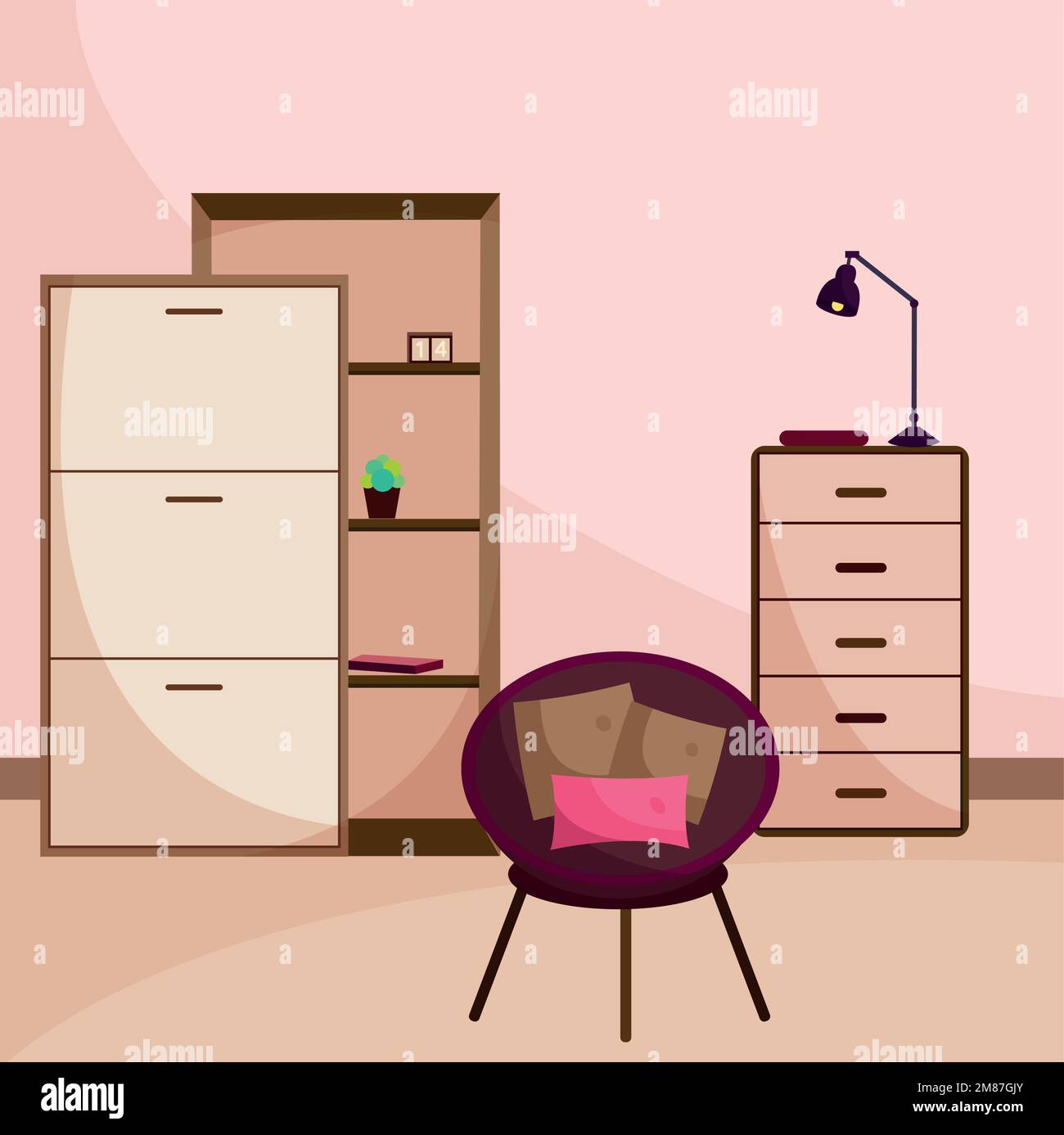 Colored living room with different furnitures Indoor design Vector