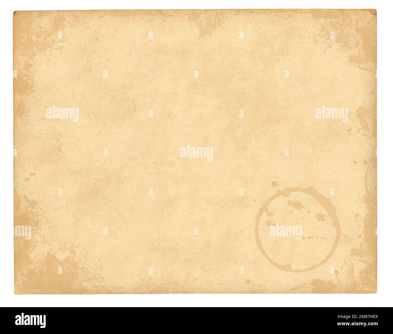 Page of yellowed paper on white.Texture of old paper. Texture of old