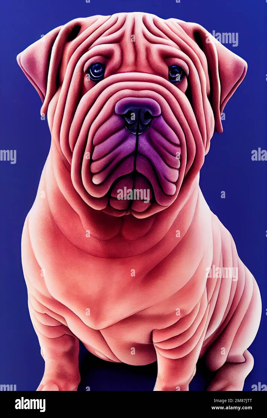 Funny adorable portrait headshot of cute doggy. Chinese Shar Pei