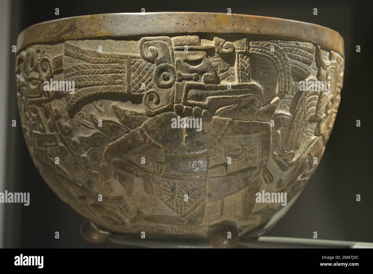Tripoid Plate decorated with plumed Serpent.  Precolumbian art in the Dallas Museum of Art, Dallas Texas Stock Photo