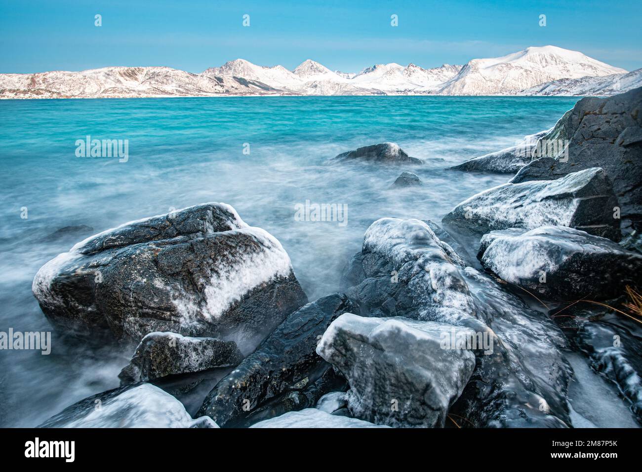 Amazing view of Norwegian landscape near Sommaroy, Troms, Norway. Arctic landscape Stock Photo