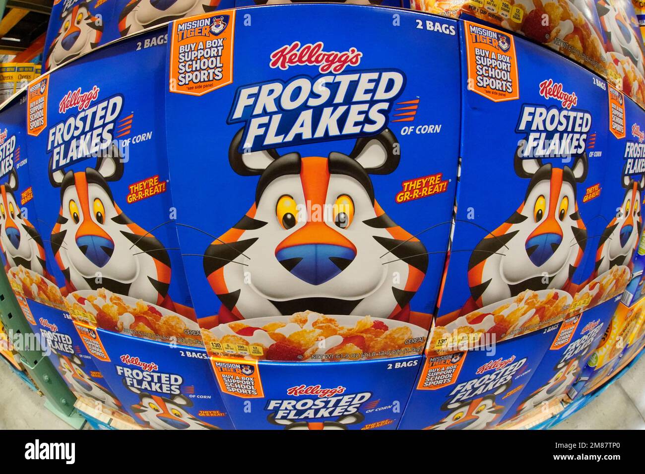 This is a display of Kellogg's Frosted Flakes cereal at a Costco