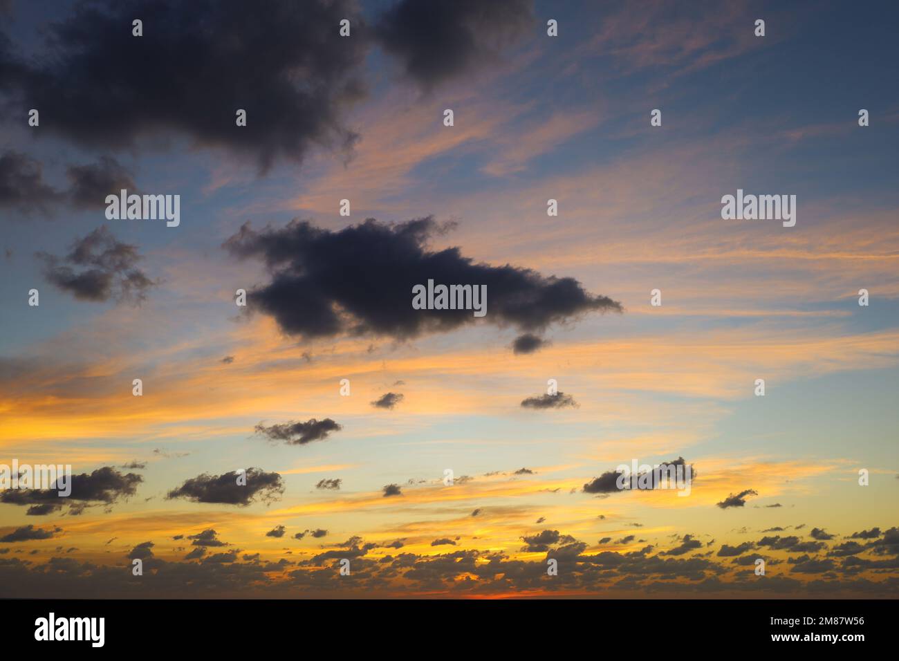 Beautiful sky evening beauty and Clouds at sunset , Panoramic scene view . Natural background Stock Photo