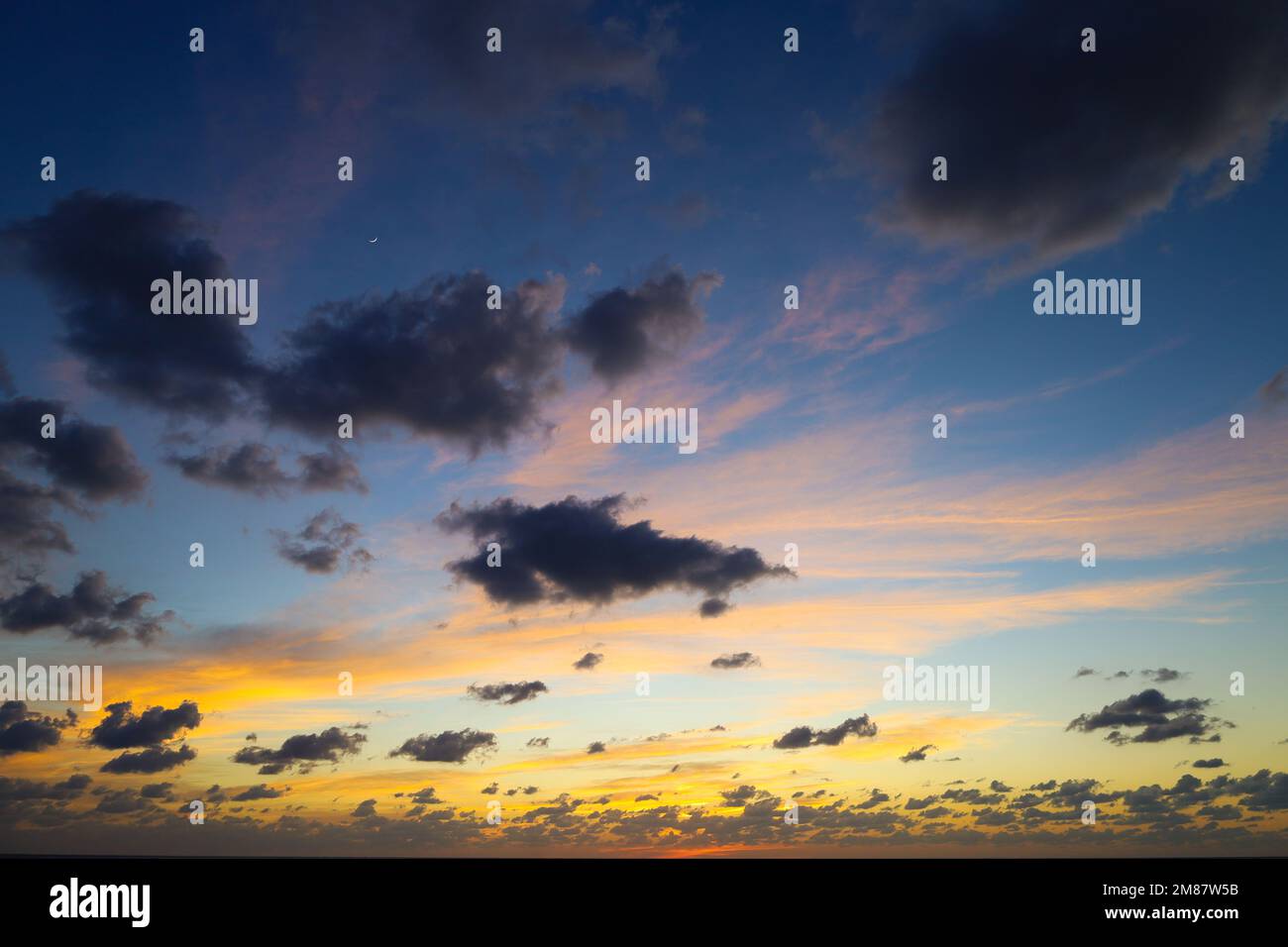 Beautiful sky evening beauty and Clouds at sunset , Panoramic scene view . Natural background Stock Photo