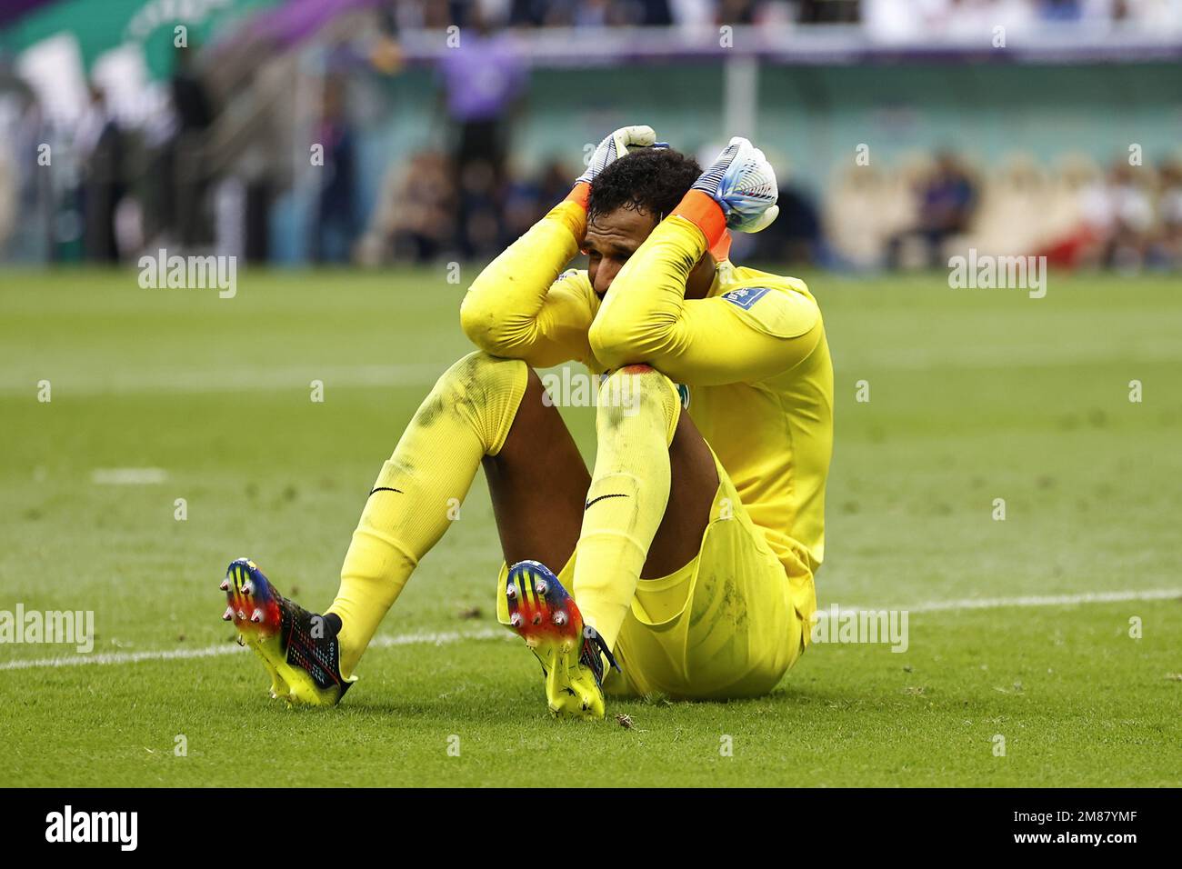LUSAIL CITY Saudi Arabia Goalkeeper Nawaf Alaqidi Emitional During lusail-city-saudi-arabia-goalkeeper-nawaf-alaqidi-emitional-during