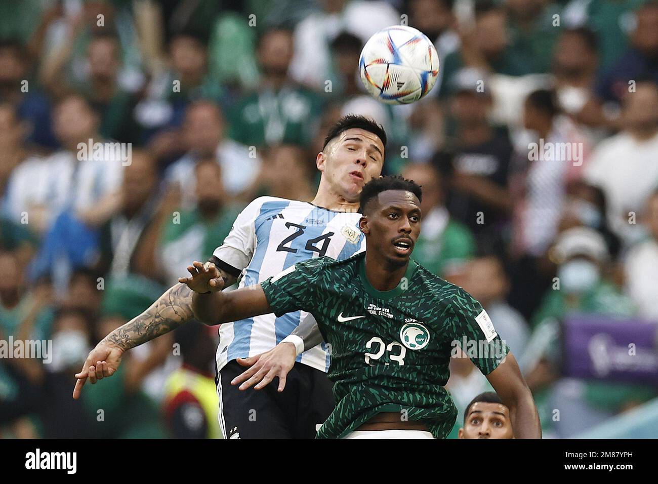 LUSAIL CITY - (LR) Enzo Fernandez of Argentina, Mohamed Kanno of Saudi Arabia during the FIFA World Cup Qatar 2022 group C match between Argentina and Saudi Arabia at Lusail stadium on November 22, 2022 in Lusail City, Qatar. AP | Dutch Height | MAURICE OF STONE Stock Photo