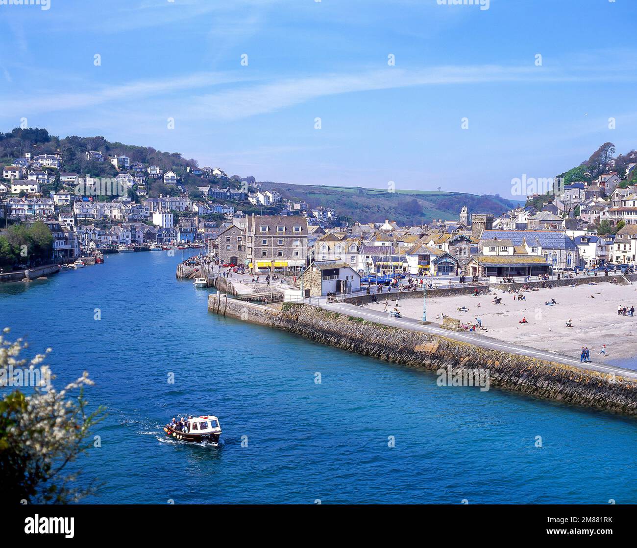 View of beach and harbour, Looe, Cornwall, England, United Kingdom ...