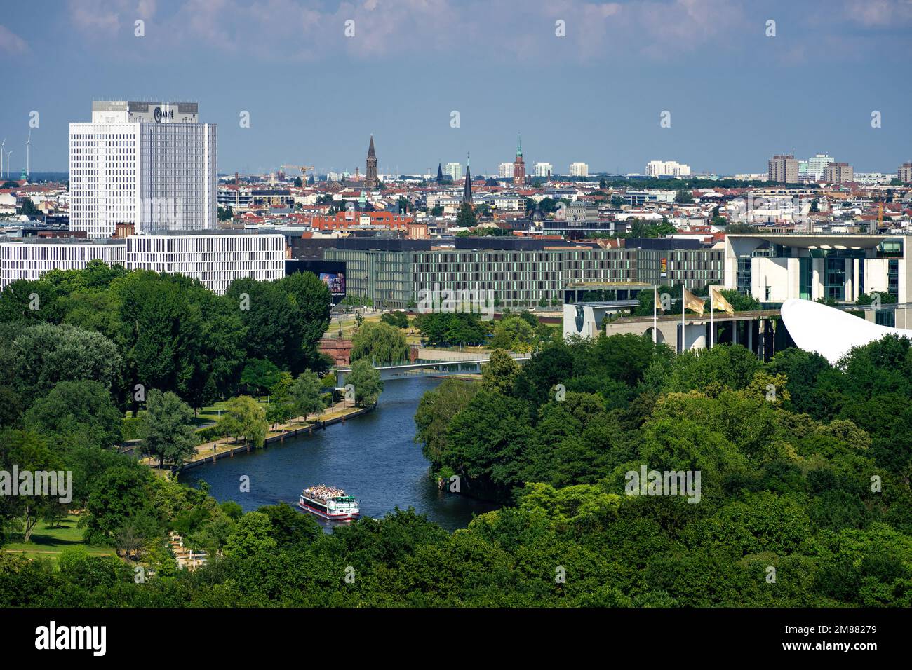 Berlin, Germany - June 26 2022: Aerial view of Berlin's Government district shot from the top of Victory Column Stock Photo