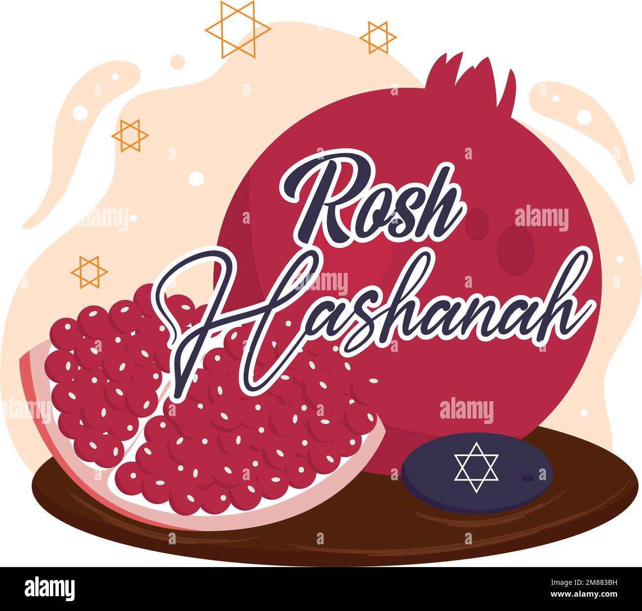 Isolated cut and full pomegranate fruit Rosh Hashanah poster Vector
