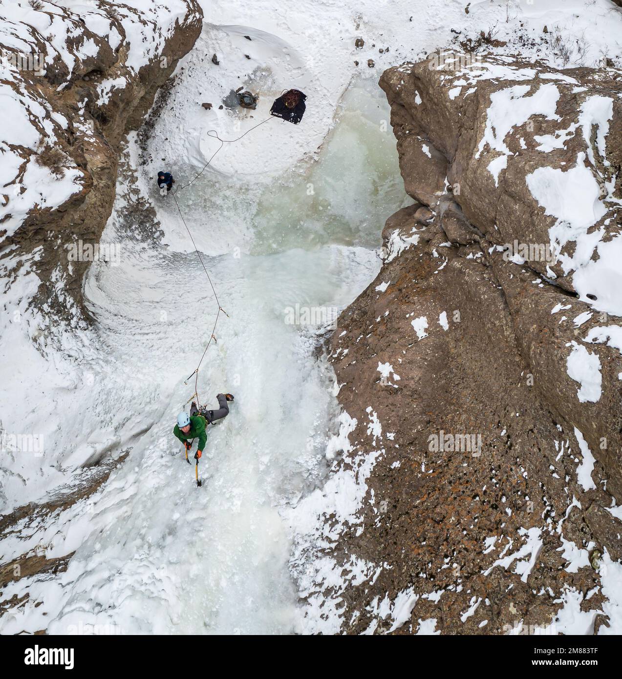 Greg Moore Climbing Kettle Falls Ice Climb WI4 Stock Photo Alamy