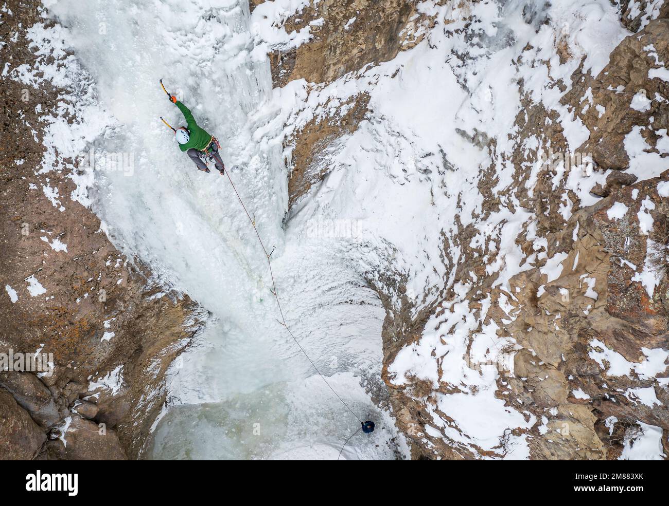 Greg Moore Climbing Kettle Falls Ice Climb WI4 Stock Photo