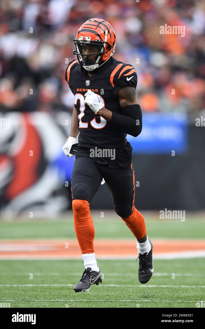 Cincinnati Bengals safety Dax Hill (23) during an NFL preseason football  game against the New York Giants, Sunday, Aug. 21, 2022 in East Rutherford,  N.J. The Giants won 25-22. (AP Photo/Vera Nieuwenhuis