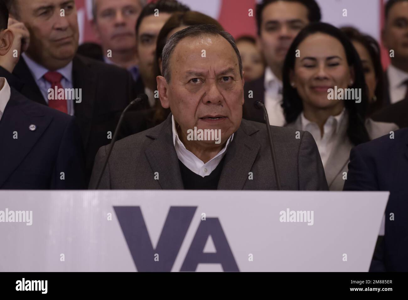 Mexico City, Mexico. 12th Jan, 2023. The president of the Democratic Revolution party, Jesus Zambrano announces the agreements of the 'Va por Mexico'' Coalition for the 2023 and 2024 elections, at a conference in Mexico City. on January 12, 2023 in Mexico City, Mexico. (Credit Image: © Luis Barron/eyepix via ZUMA Press Wire) EDITORIAL USAGE ONLY! Not for Commercial USAGE! Stock Photo