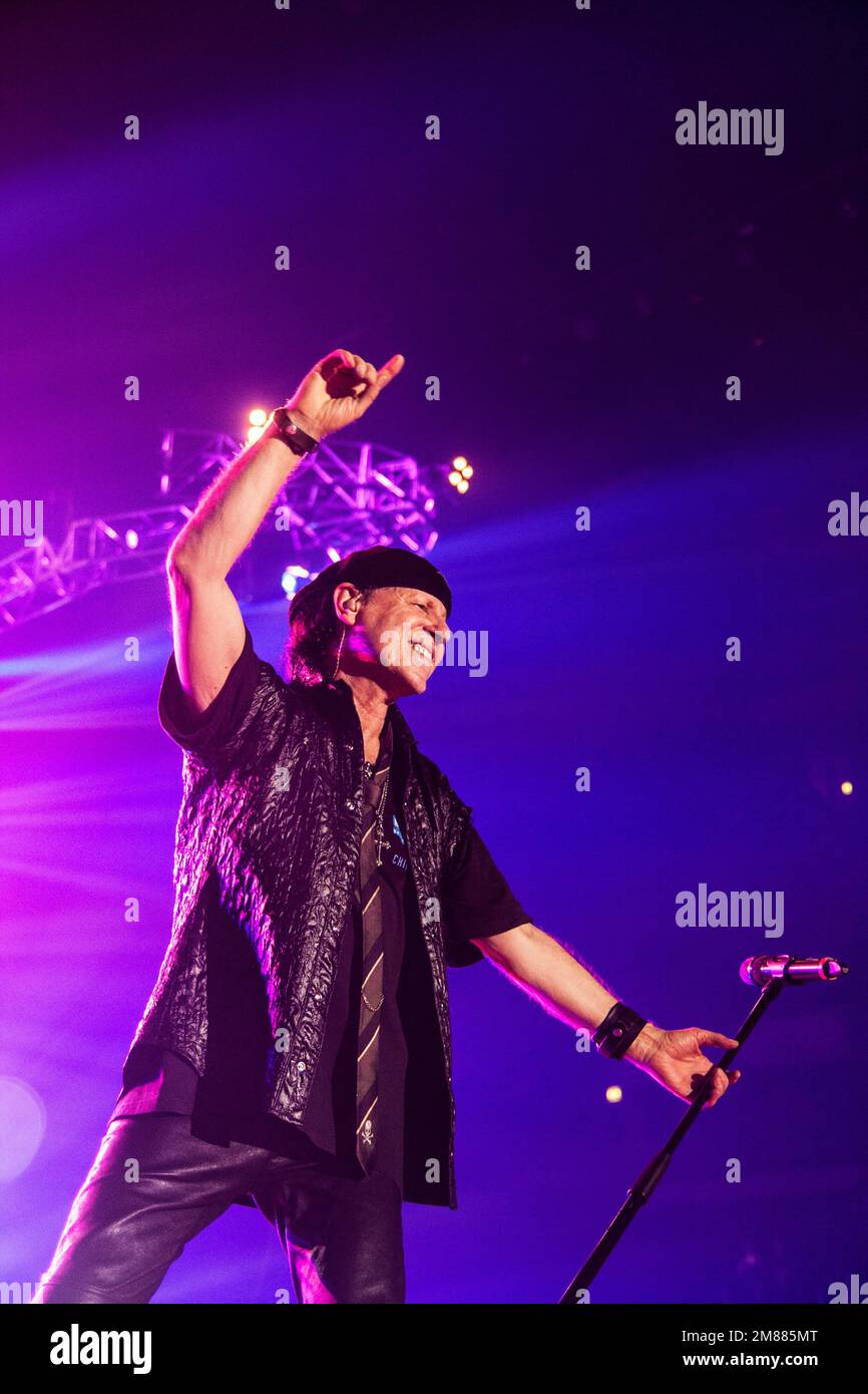 Klaus Meine, singer and founder of the German rockband Scorpions live on stage. Lisbon, 2011 Stock Photo