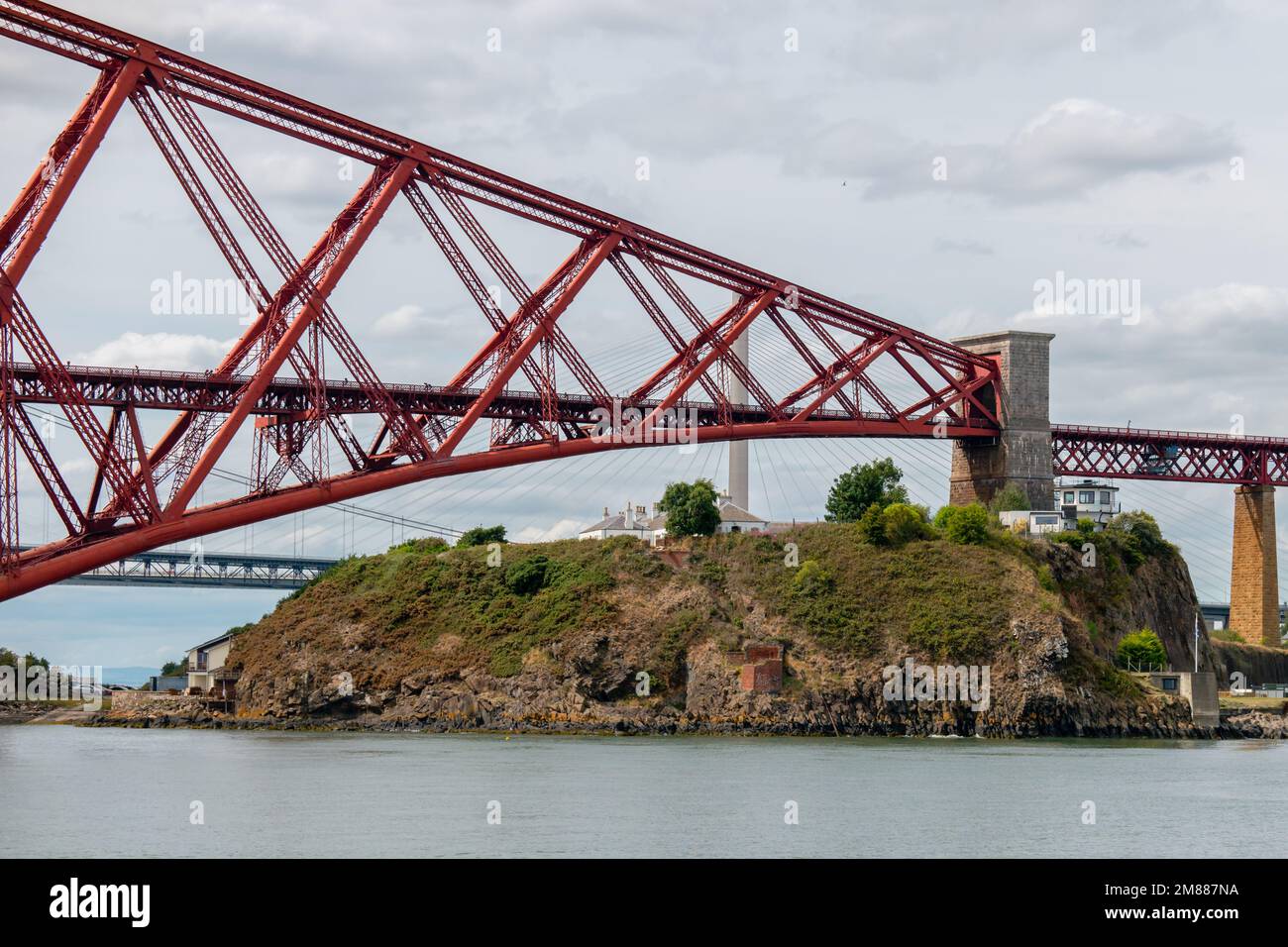 North approach to the iconic Forth Bridge with Battery Road, North Queensferry Stock Photo