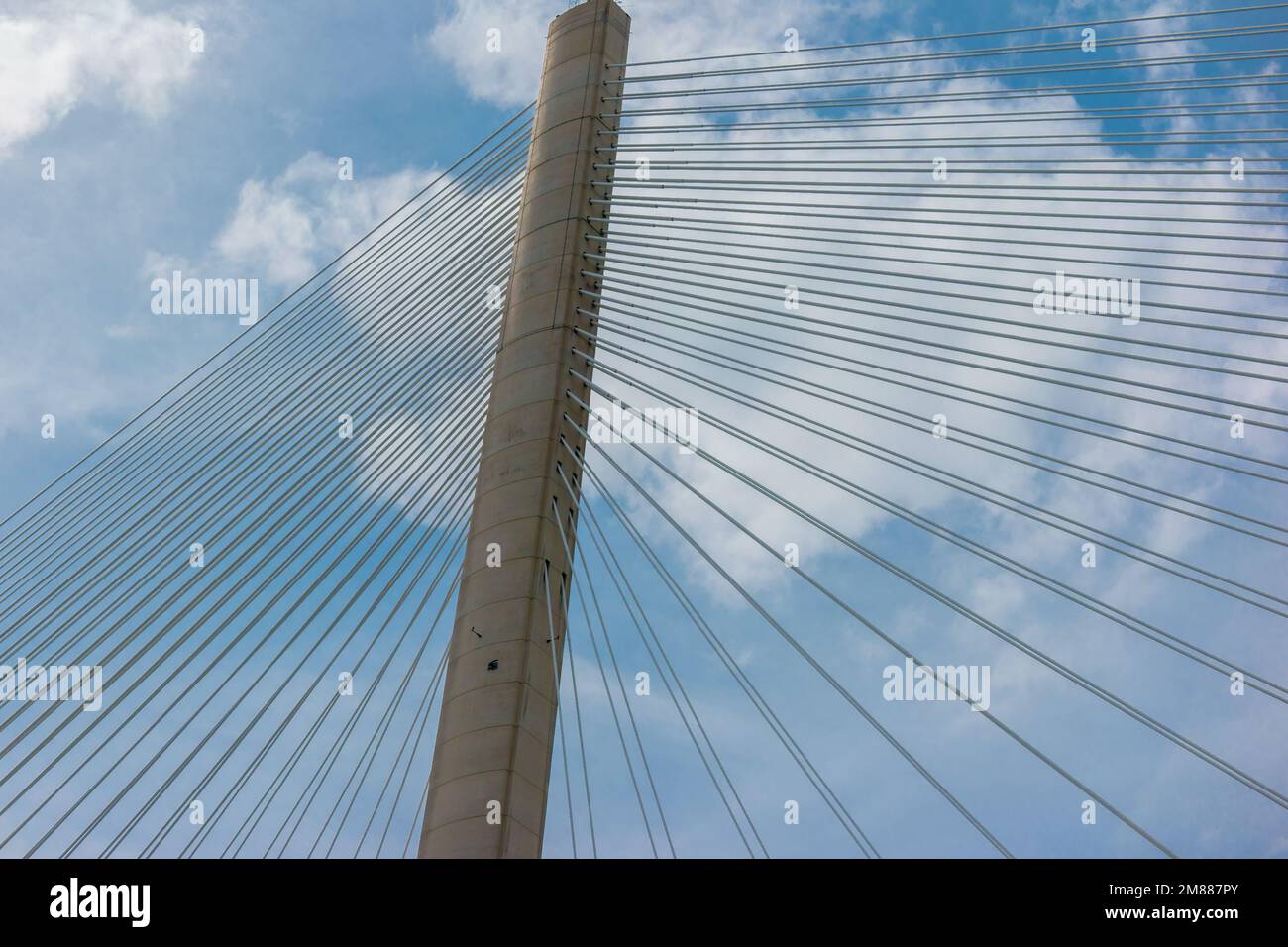Single tower and cables of the Queensferry Crossing over the Firth of Forth, Scotland Stock Photo