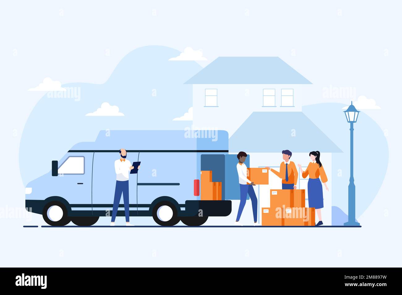 New family moving to the new house. Flat design illustration for business. can also be used for web and application illustration. Stock Vector