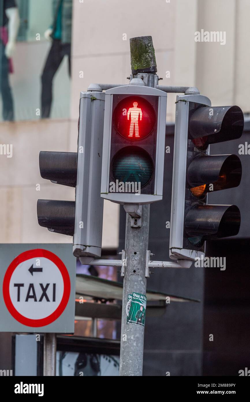 Pedestrian crossing traffic lights in Cork city, Ireland. Stock Photo