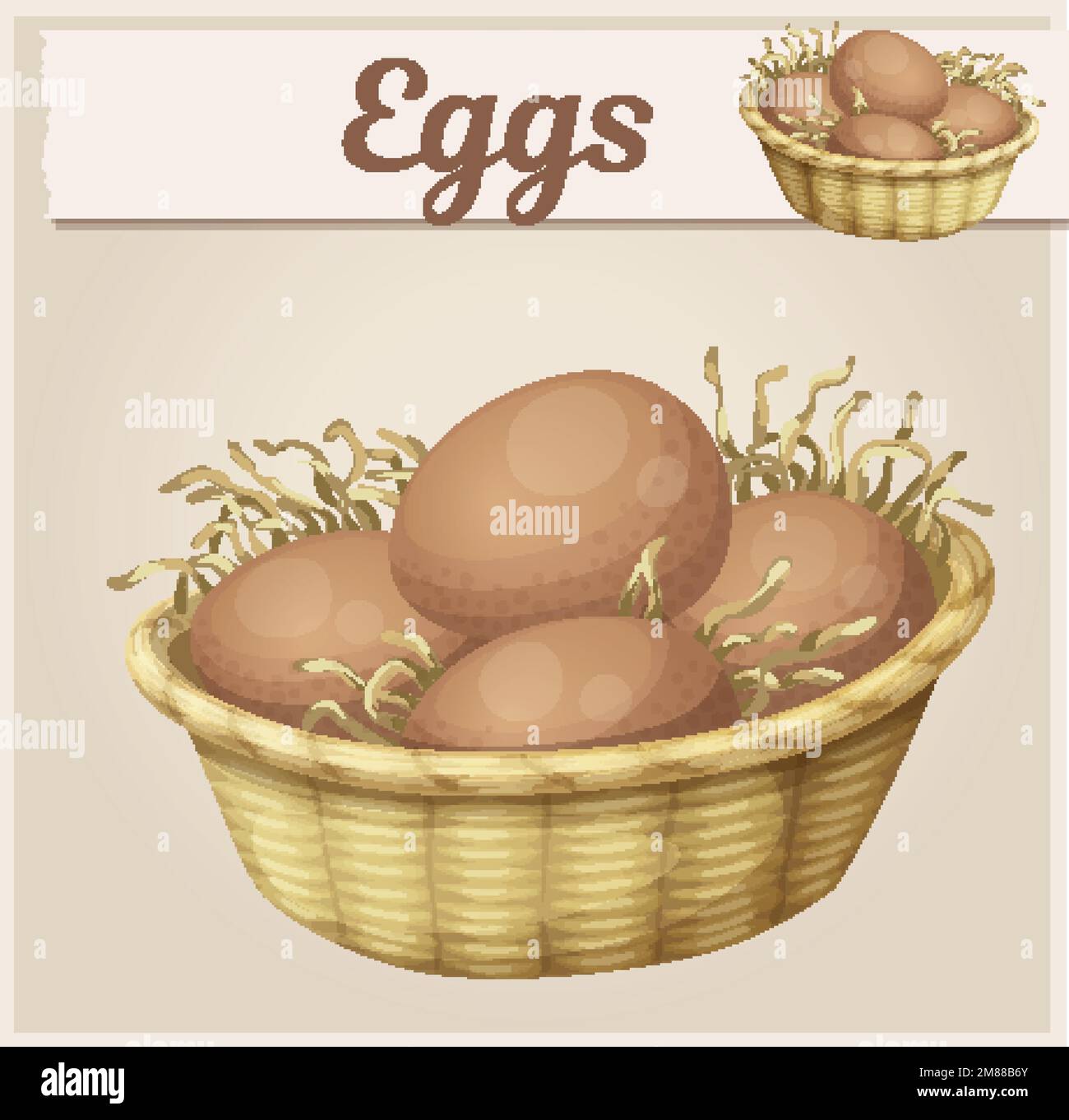 Chicken eggs in basket icon Stock Vector