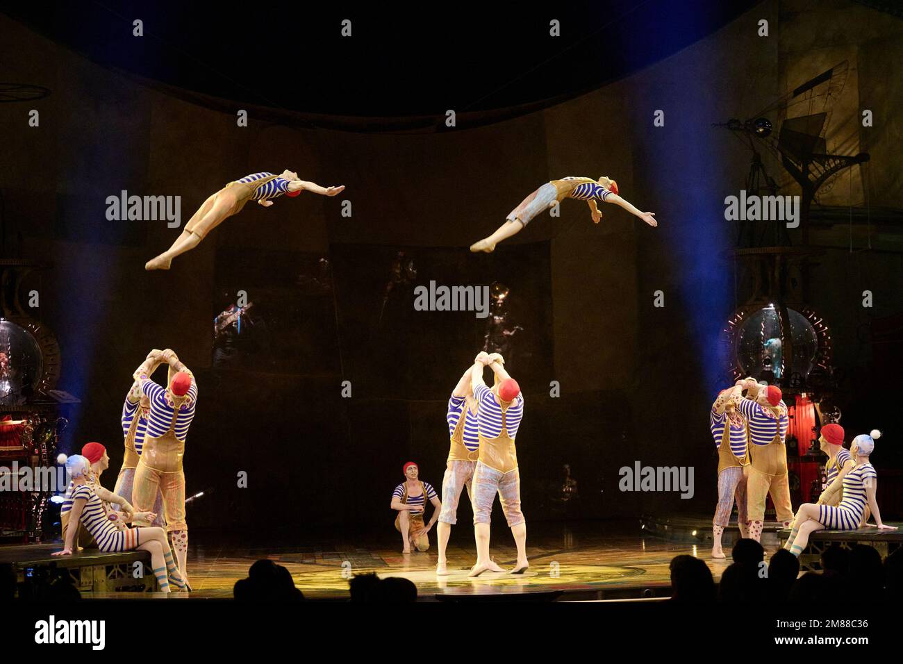 London, UK . 12 January, 2023 . Acrobatic actors perform at the dress rehearsal of Cirque du Soleil - KURIOS: Cabinet of Curiosities  held at the Royal Albert Hall. Credit:  Alan D West/Alamy Live News Stock Photo