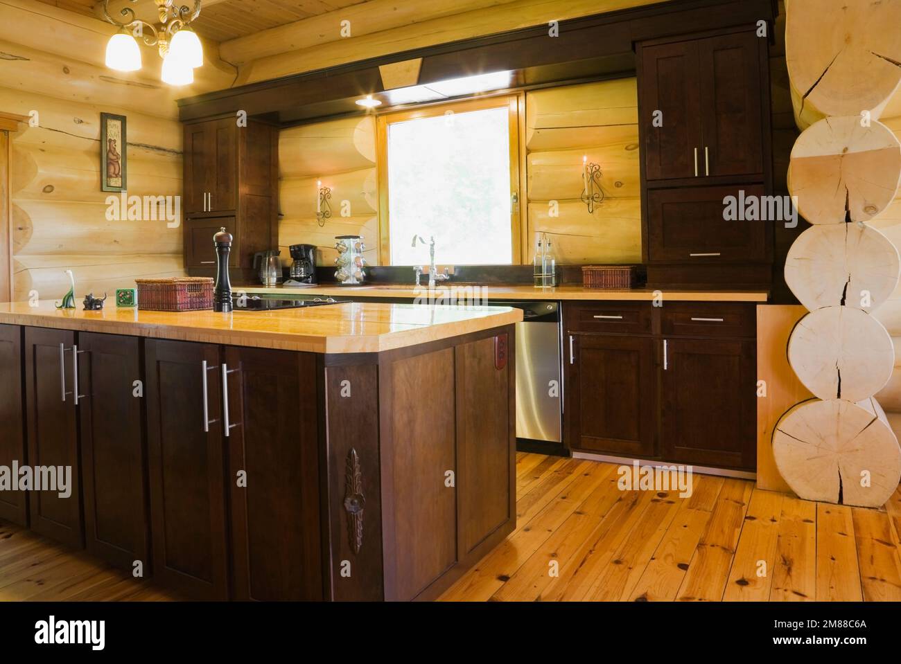 Kitchen island with bird's eye maple wood countertop inside