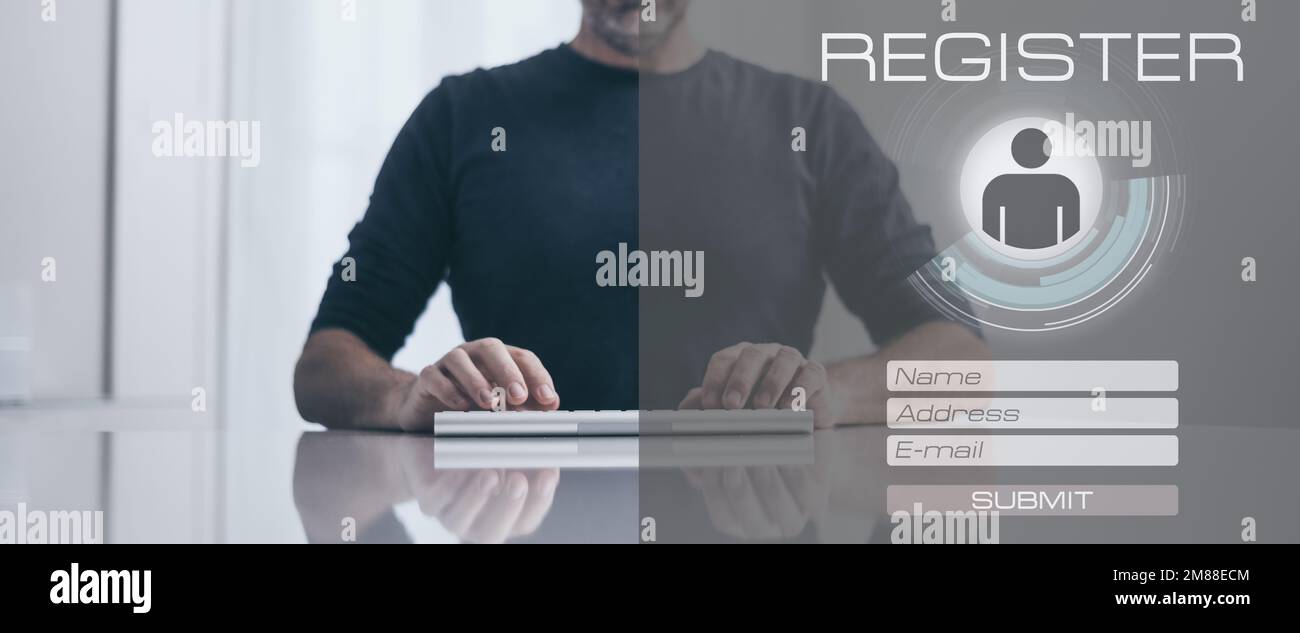 Man sign up and login. Registration, enter, sign in, membership concept ...