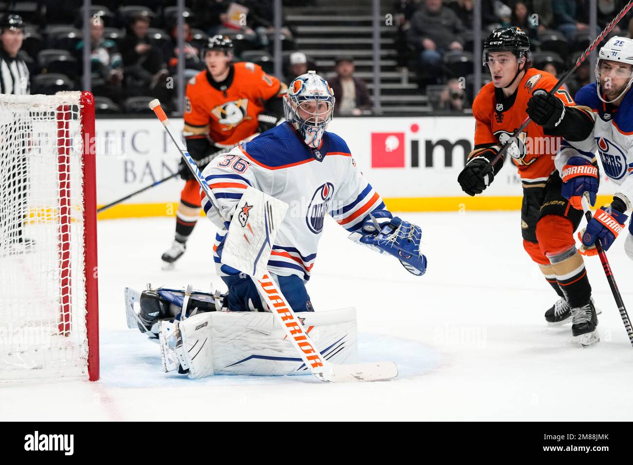 Edmonton Oilers goaltender Jack Campbell (36) guards his net during the ...