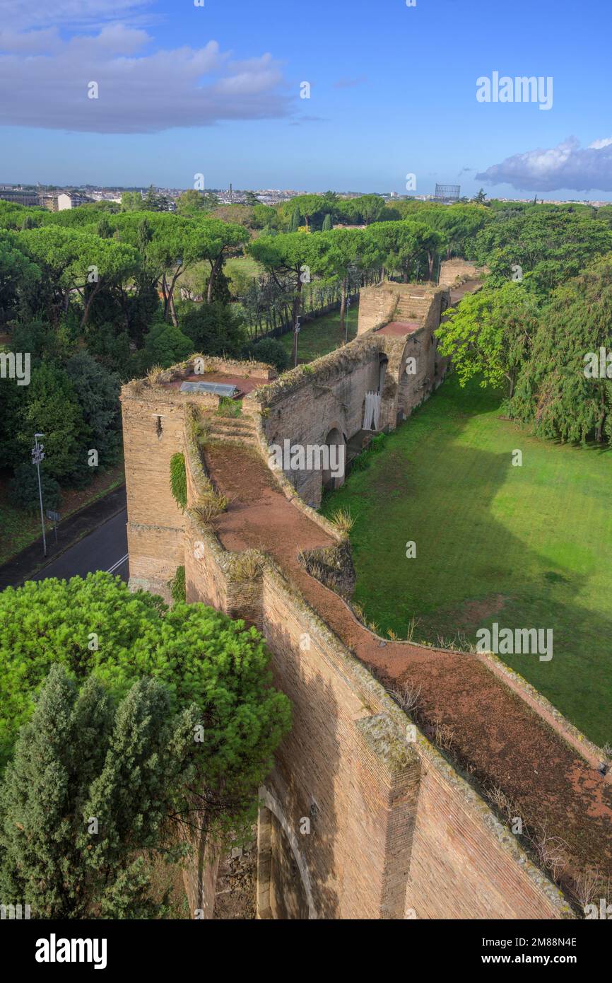 View of the Aurelian Wall from the Museo delle Mura, Rome, Italy, Europe Stock Photo