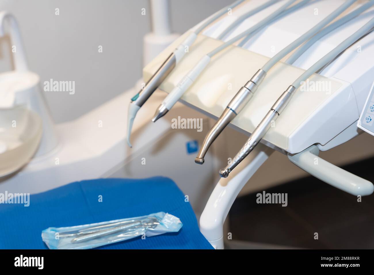 Tools used by doctors in a dental clinic Stock Photo