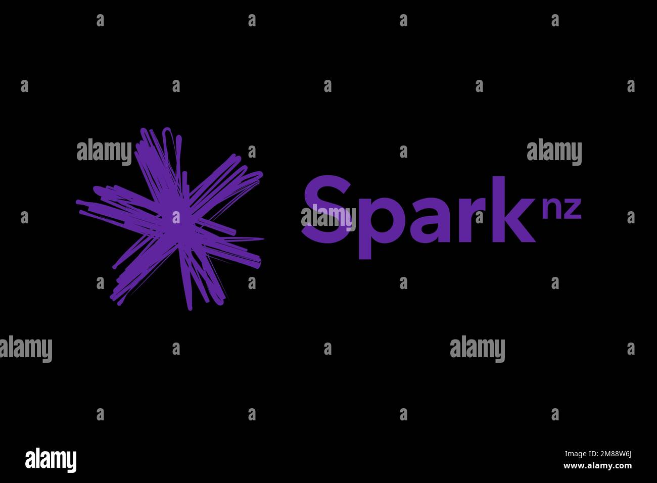 Spark New Zealand, Logo, Black background Stock Photo
