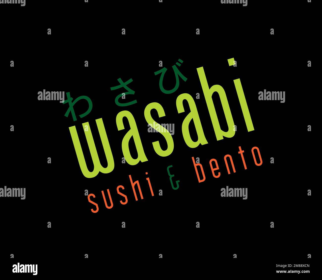 Wasabi restaurant, rotated logo, black background Stock Photo Alamy