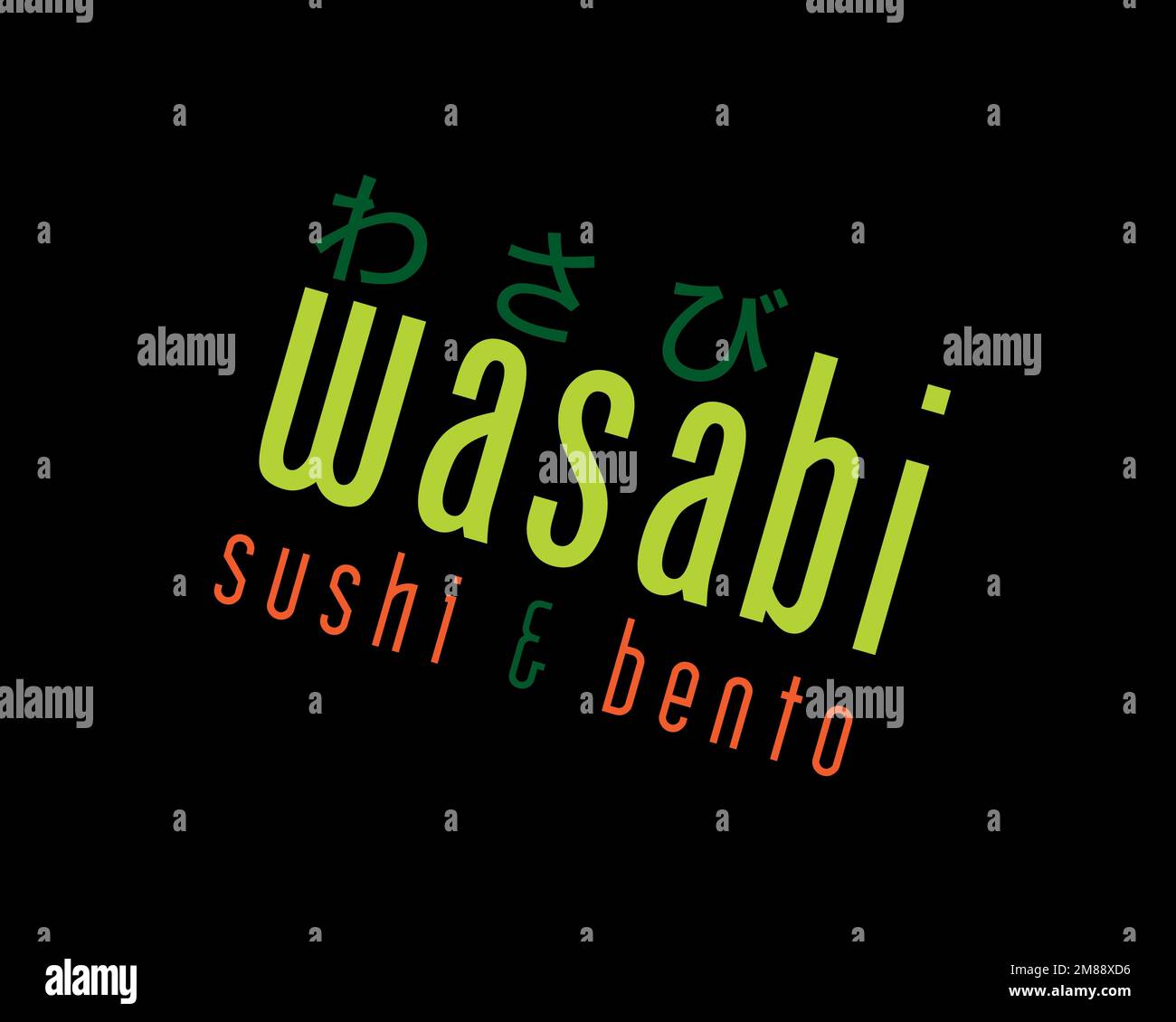 Wasabi restaurant, rotated logo, black background B Stock Photo Alamy