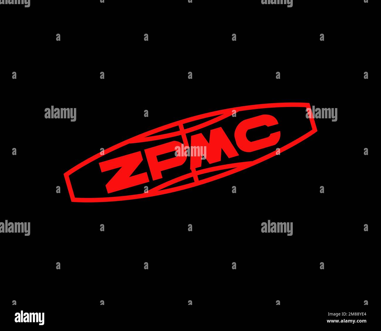 ZPMC company, rotated logo, black background Stock Photo Alamy