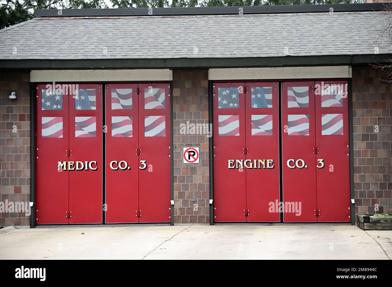 Naperville, Illinois, USA. A community fire station in the Chicago suburbs. Stock Photo