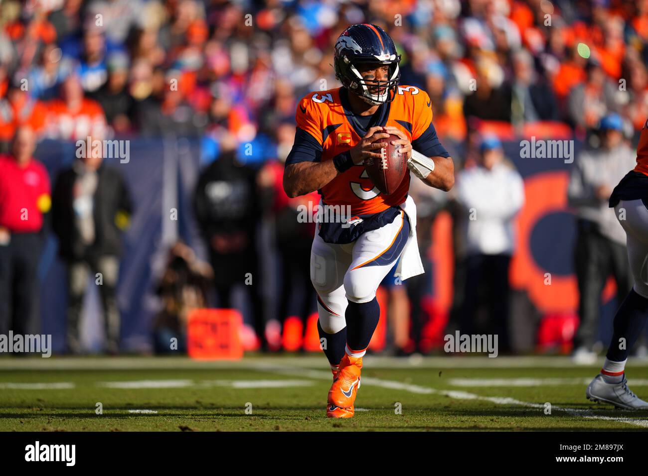 Denver Broncos quarterback Russell Wilson (3) during an NFL football ...