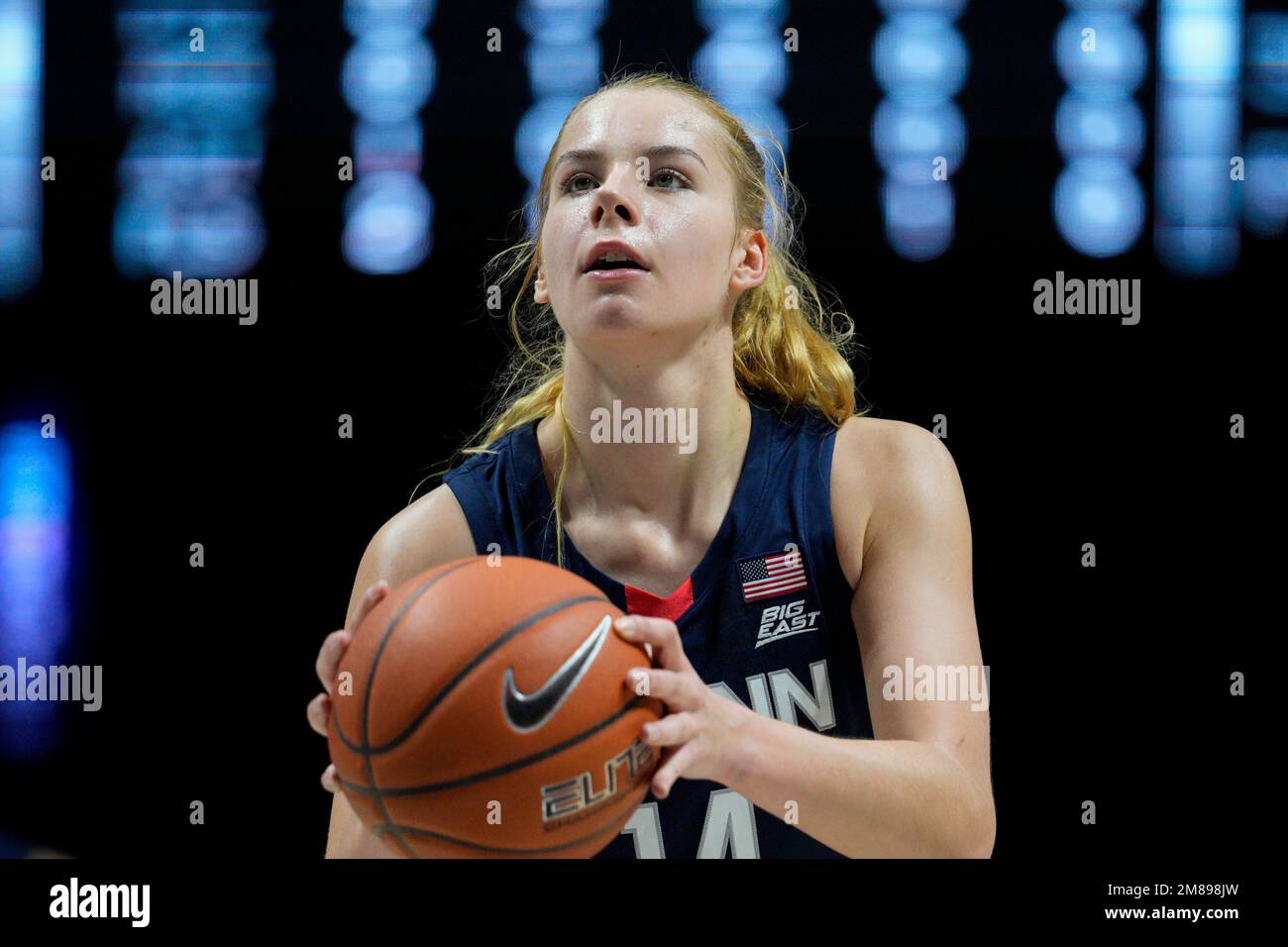 UConn forward Dorka Juhasz (14) prepares to shoot during the first half ...